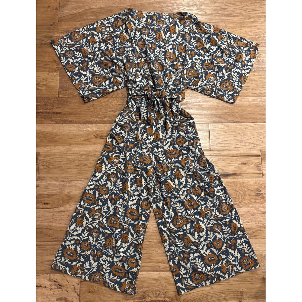 NWOT Garnet Hill Blue Brown Prato Knit Jumpsuit Size XL Pockets Timeless Elegant